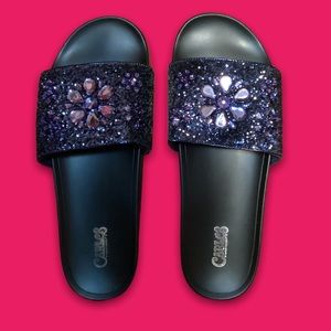 Navy Blue Crystal Slides